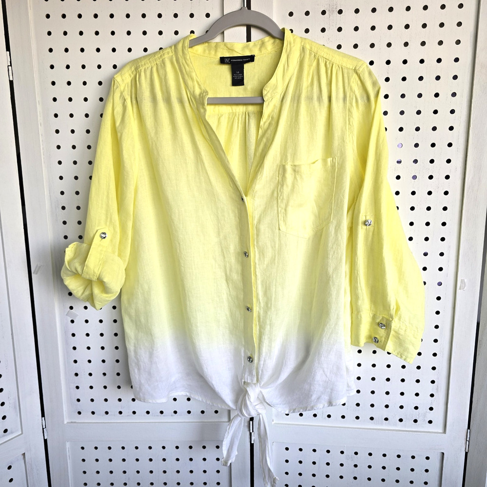 INC International Concepts Tie Front Rhinestone Button Top Womens SIZE 14